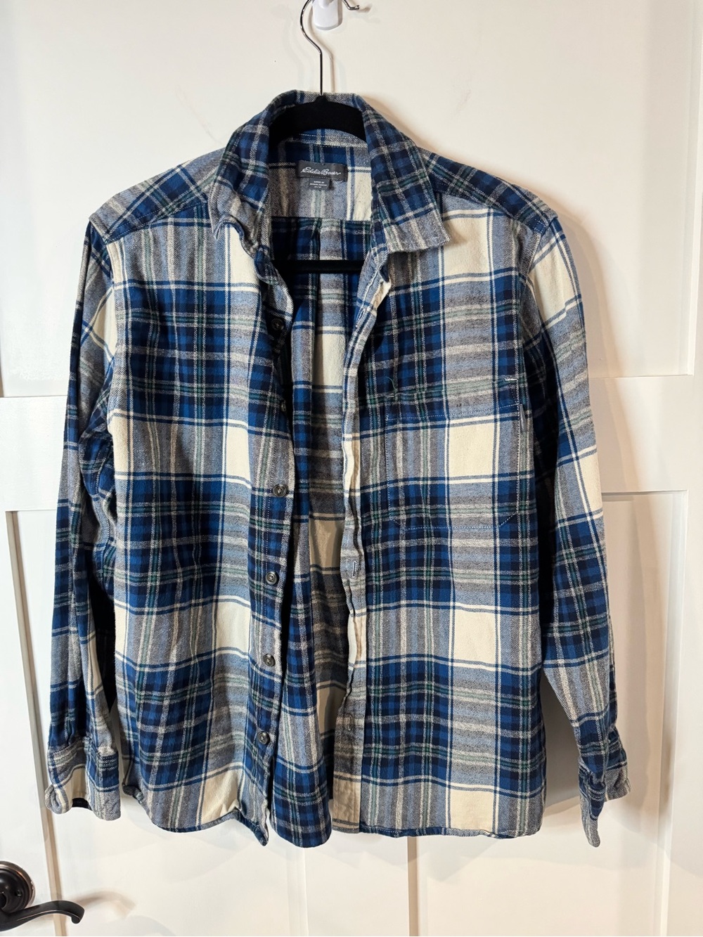 Eddie Bauer Blue and White Plaid Button-Up Shirt